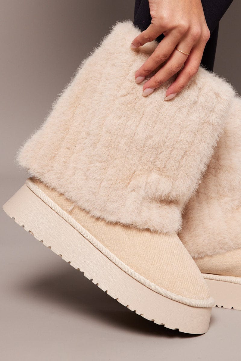 White Faux Fur Snow Boots for Ally Fashion