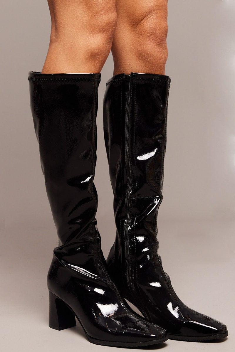 Black Heeled Knee High Boots for Ally Fashion