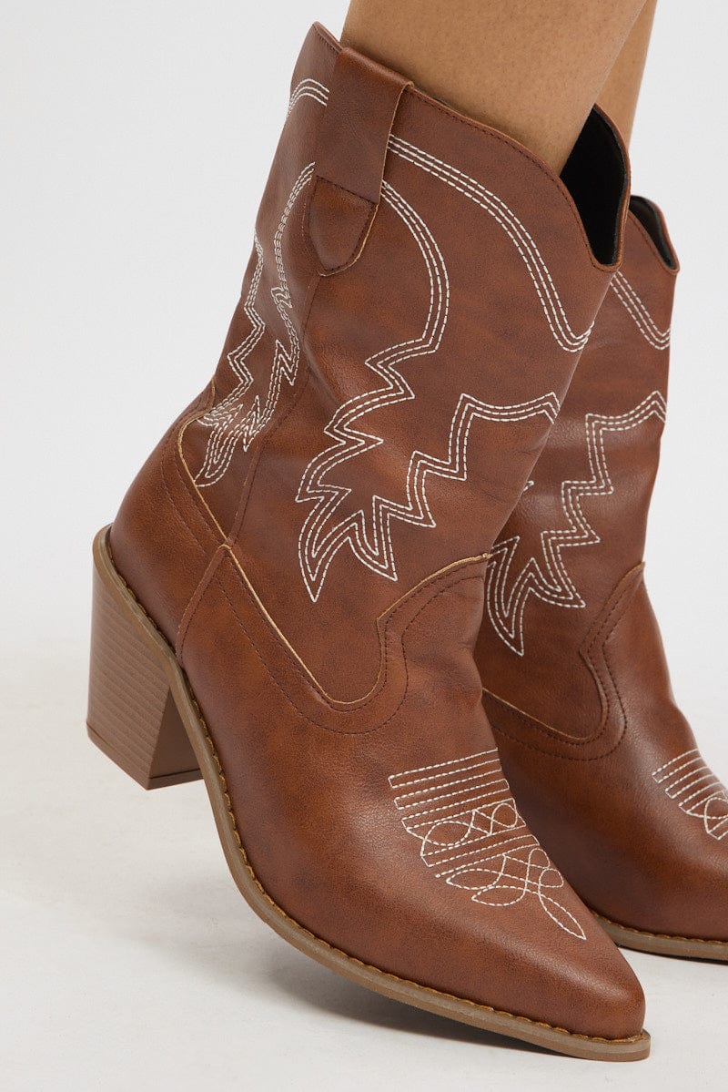 Brown Western Ankle Boots for Ally Fashion