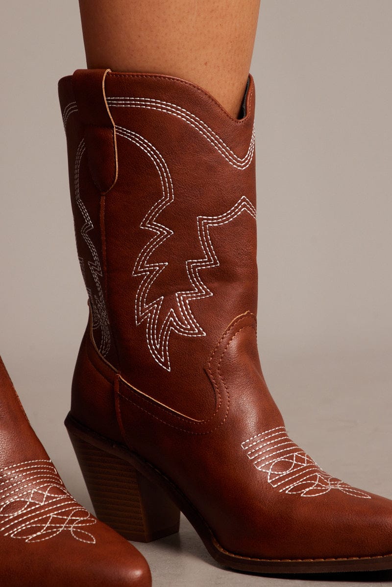 Brown Western Ankle Boots Ally Fashion