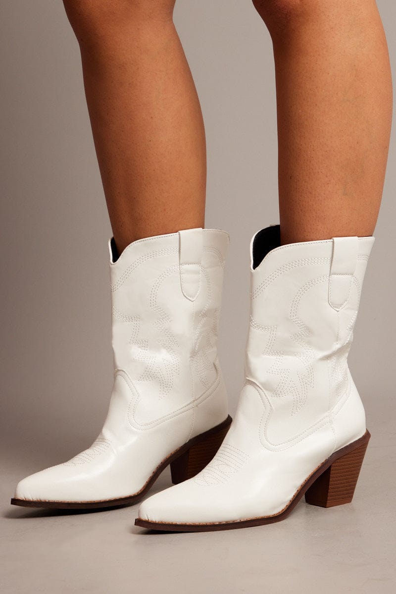 White Western Ankle Boots for Ally Fashion