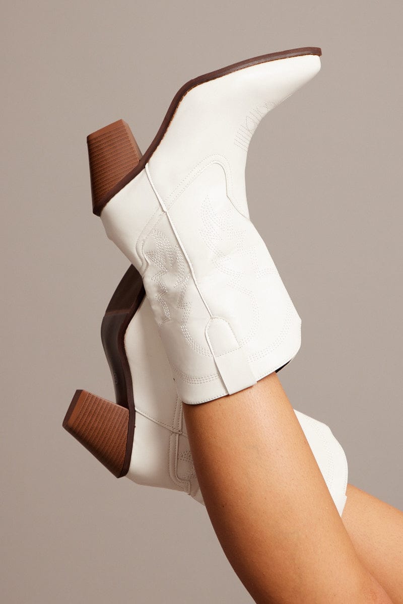 White Western Ankle Boots for Ally Fashion