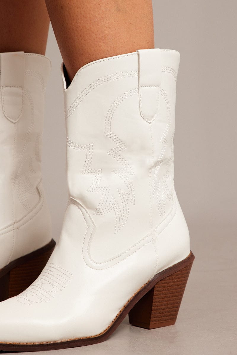 White Western Ankle Boots for Ally Fashion