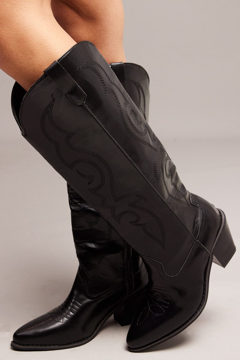 Black Embroidered Western Boots for Ally Fashion