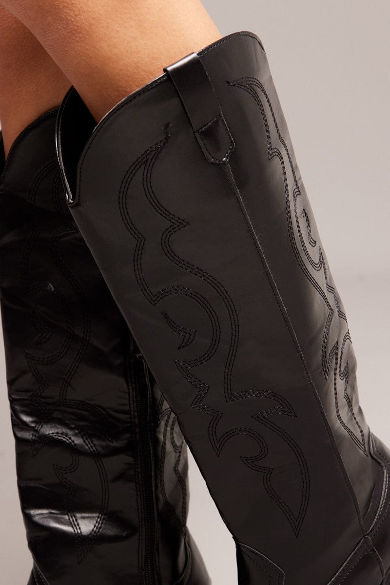 Black Embroidered Western Boots for Ally Fashion