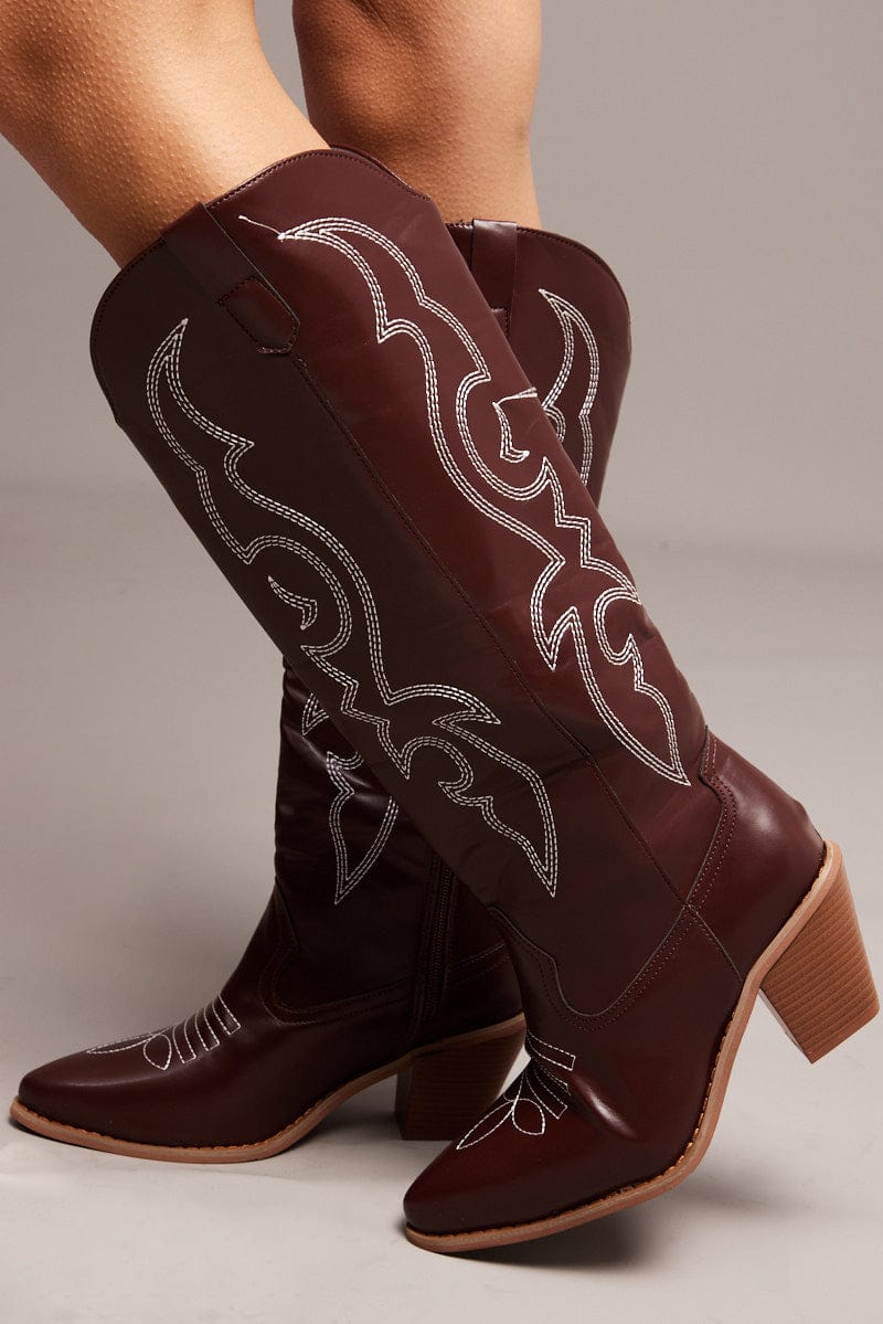 Brown Embroidered Western Boots for Ally Fashion