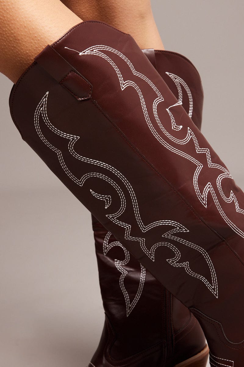 Brown Embroidered Western Boots for Ally Fashion