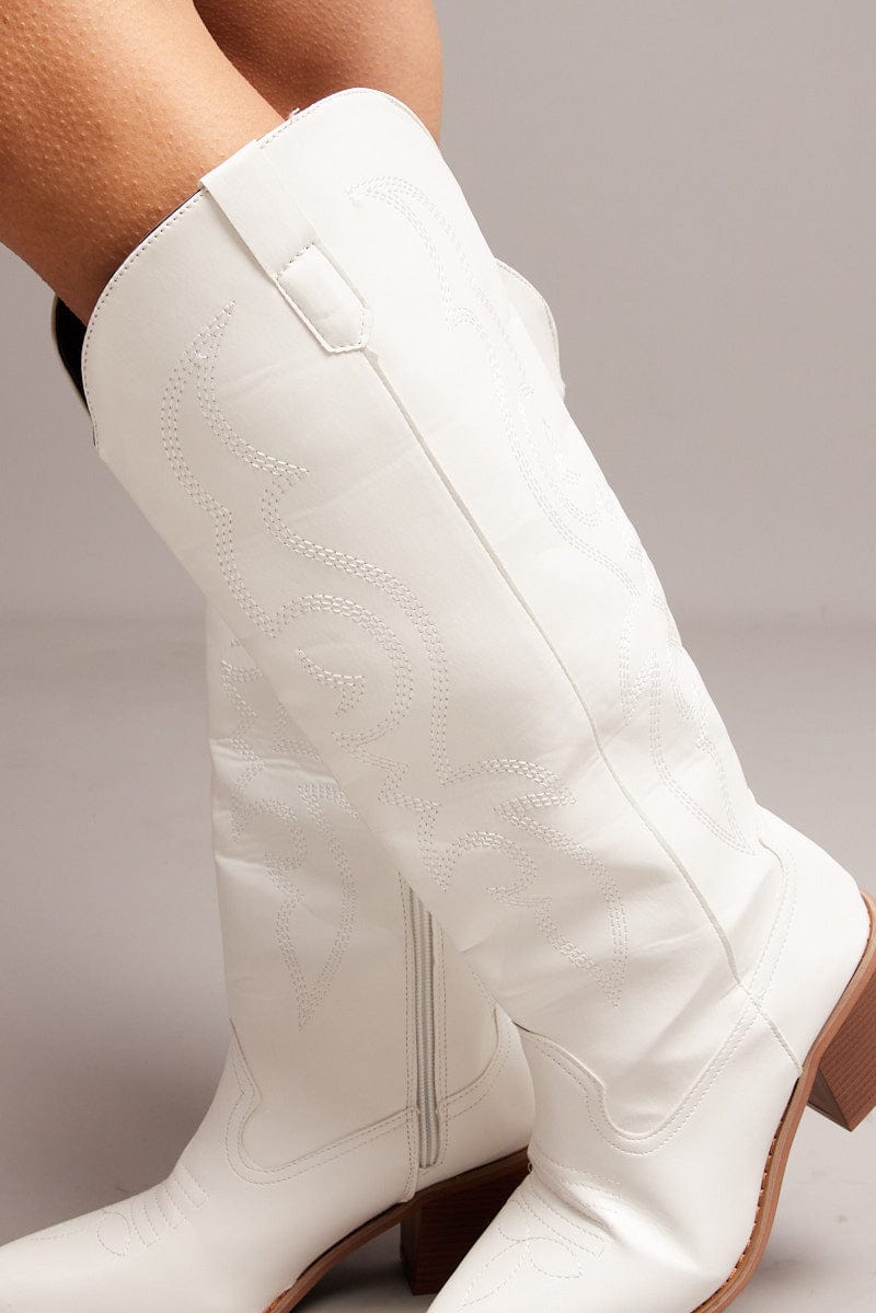 White Embroidered Western Boots for Ally Fashion