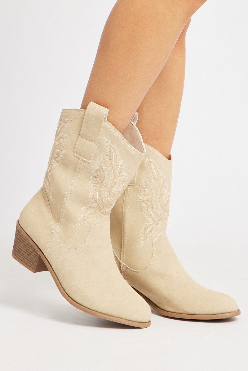 White Western Ankle Boots for Ally Fashion