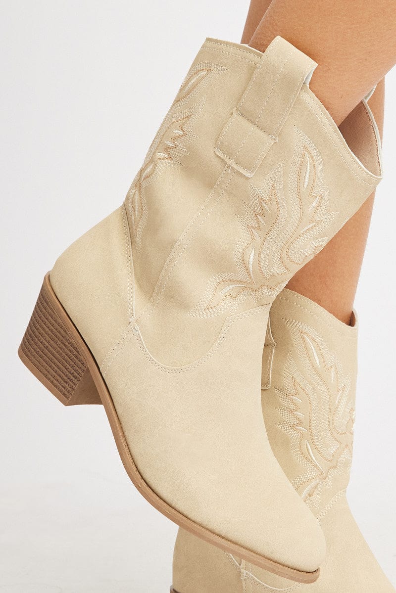 White Western Ankle Boots for Ally Fashion