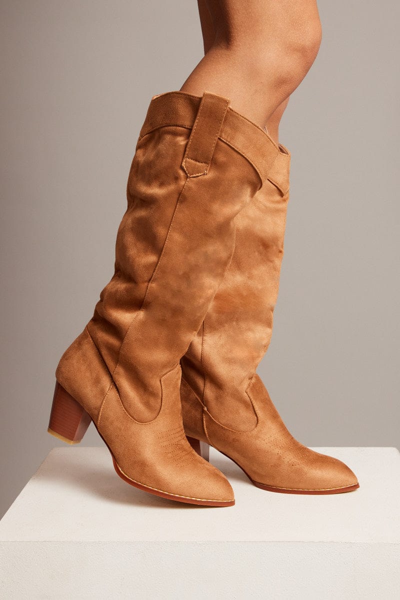 Beige Suede Cowboy Boots for Ally Fashion