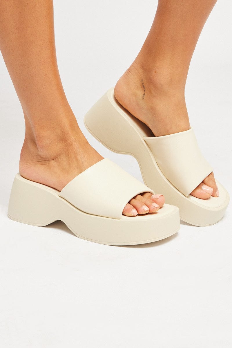 White Chunky Mule Sandals for Ally Fashion