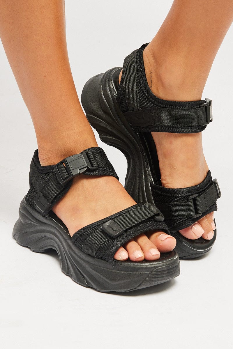 Black Platform Sports Sandals for Ally Fashion