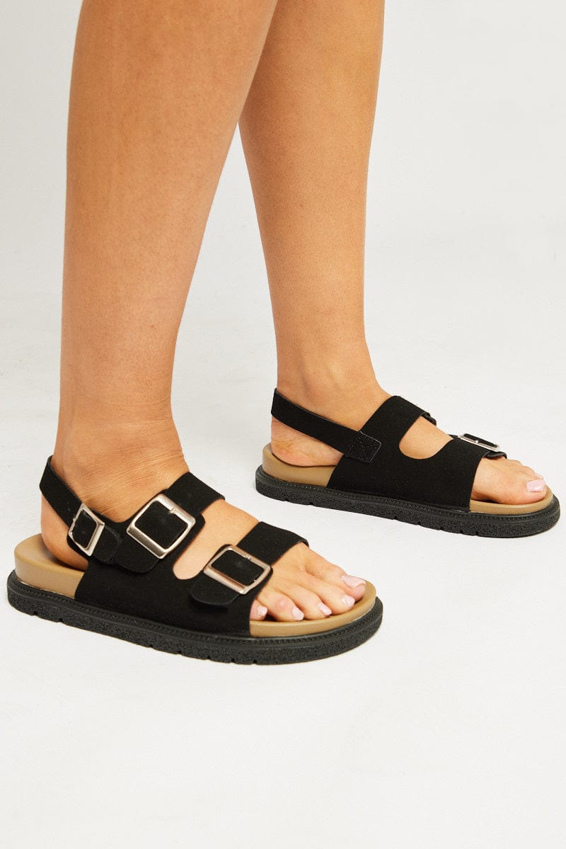 Black Double Buckle Suede Sandals for Ally Fashion