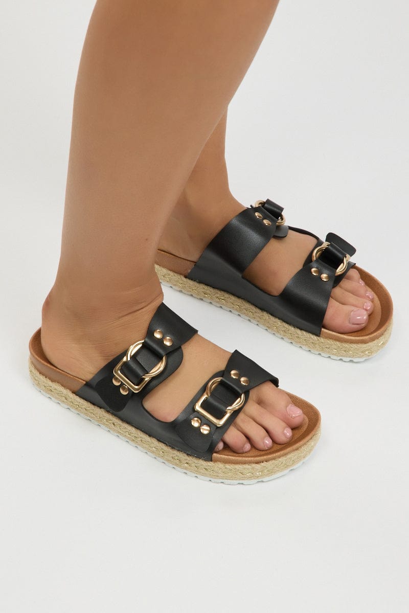 Black Double Strap Buckle Sandals for Ally Fashion