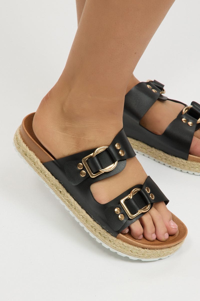 Black Double Strap Buckle Sandals for Ally Fashion