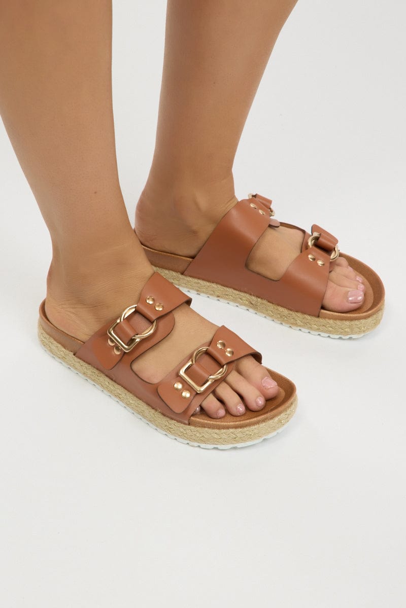 Brown Double Strap Buckle Sandals for Ally Fashion