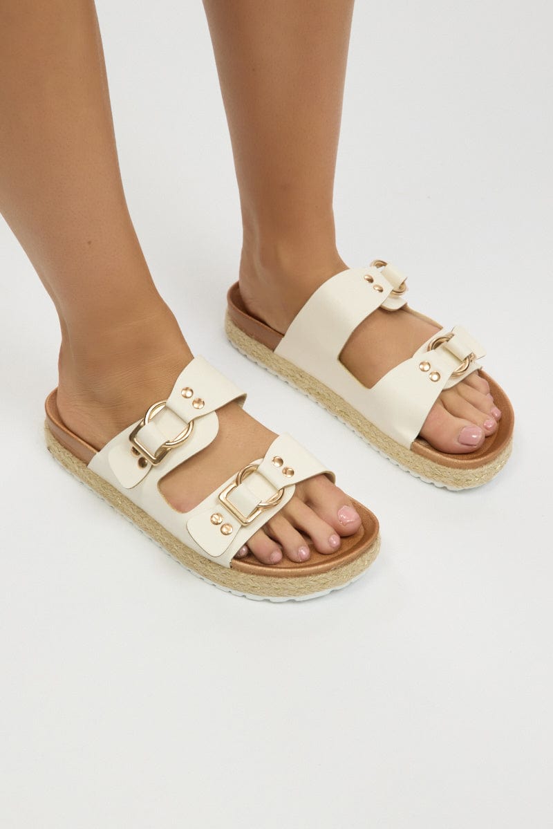 White Double Strap Buckle Sandals for Ally Fashion