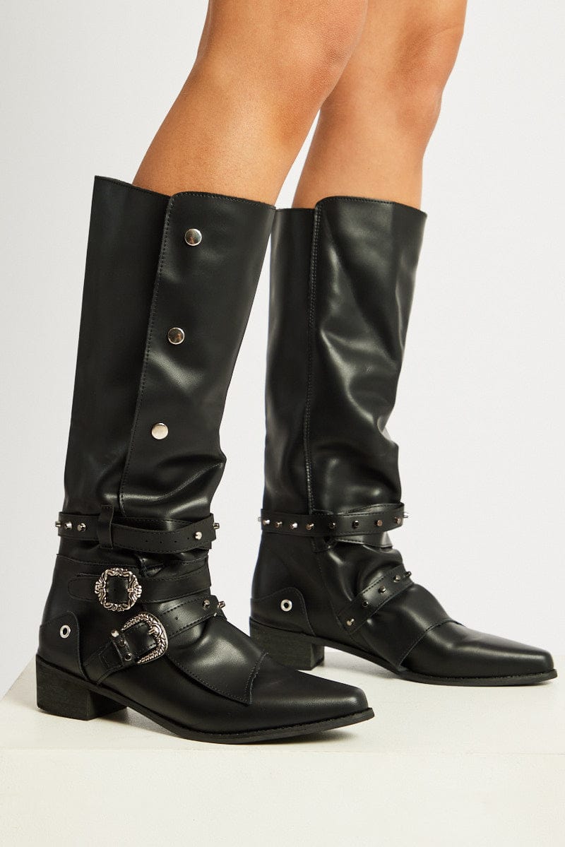 Black Western Boots with Hardware for Ally Fashion