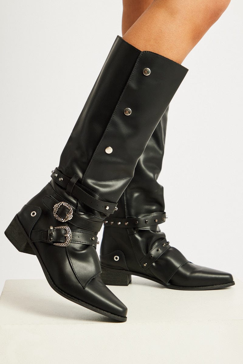 Black Western Boots with Hardware for Ally Fashion