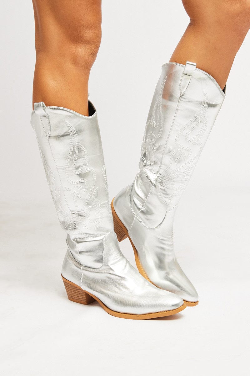 Silver Cowboy Boots for Ally Fashion