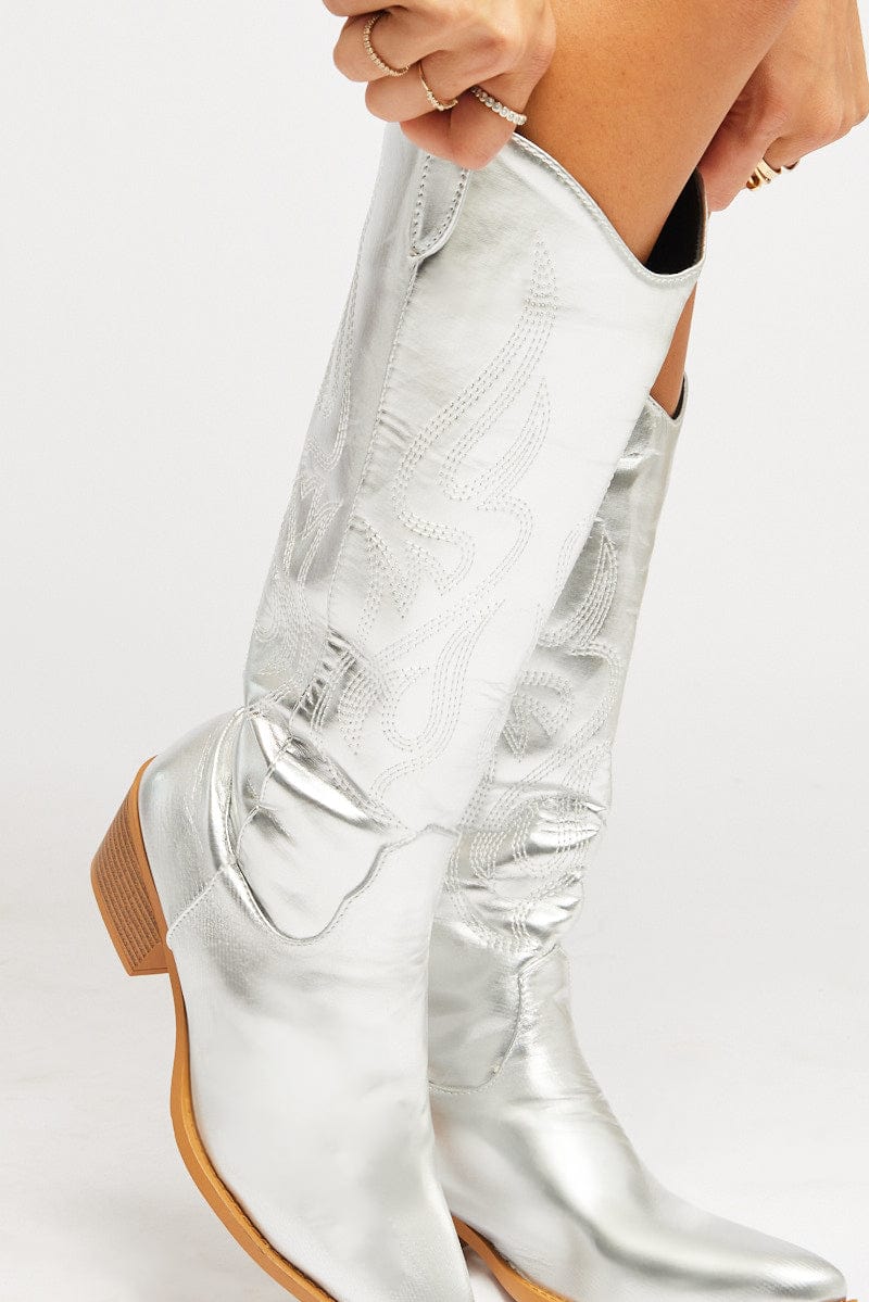 Silver Cowboy Boots for Ally Fashion