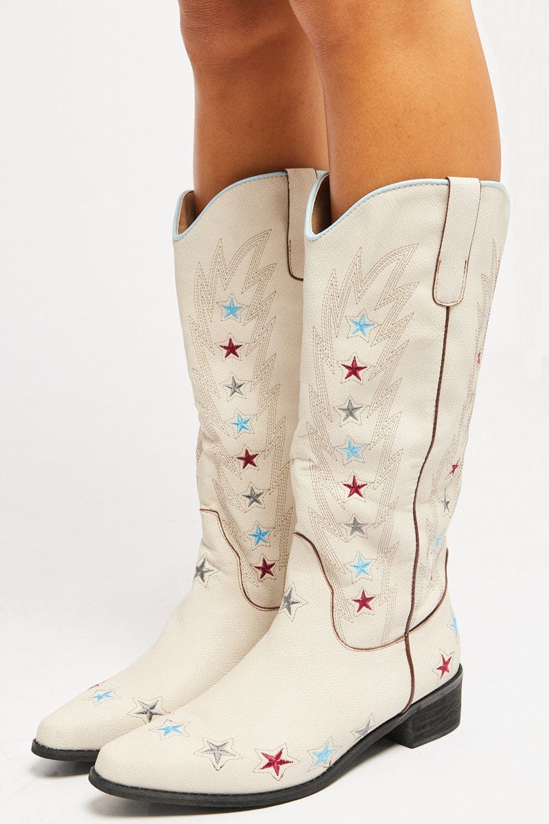 White Star Decor Cowboy Boots for Ally Fashion