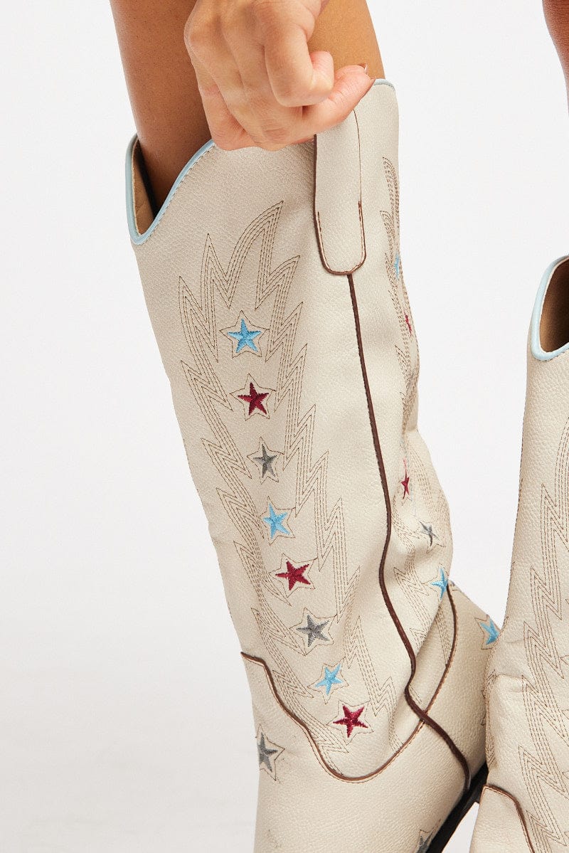 White Star Decor Cowboy Boots for Ally Fashion