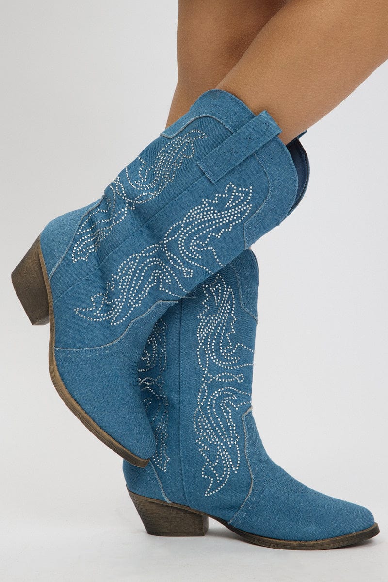 Denim Cowboy Boots for Ally Fashion