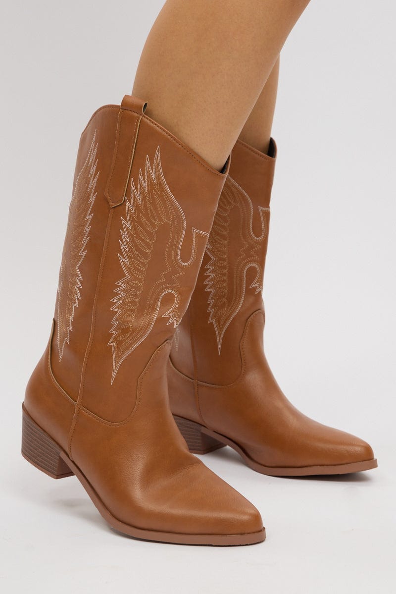 Brown Embroidered Western Cowboy Boots for Ally Fashion