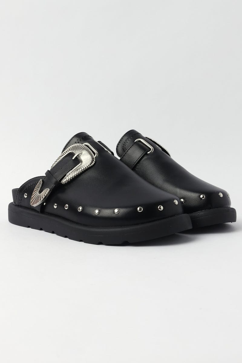 Black Buckle-Detail Mule Clogs from Ally Fashion