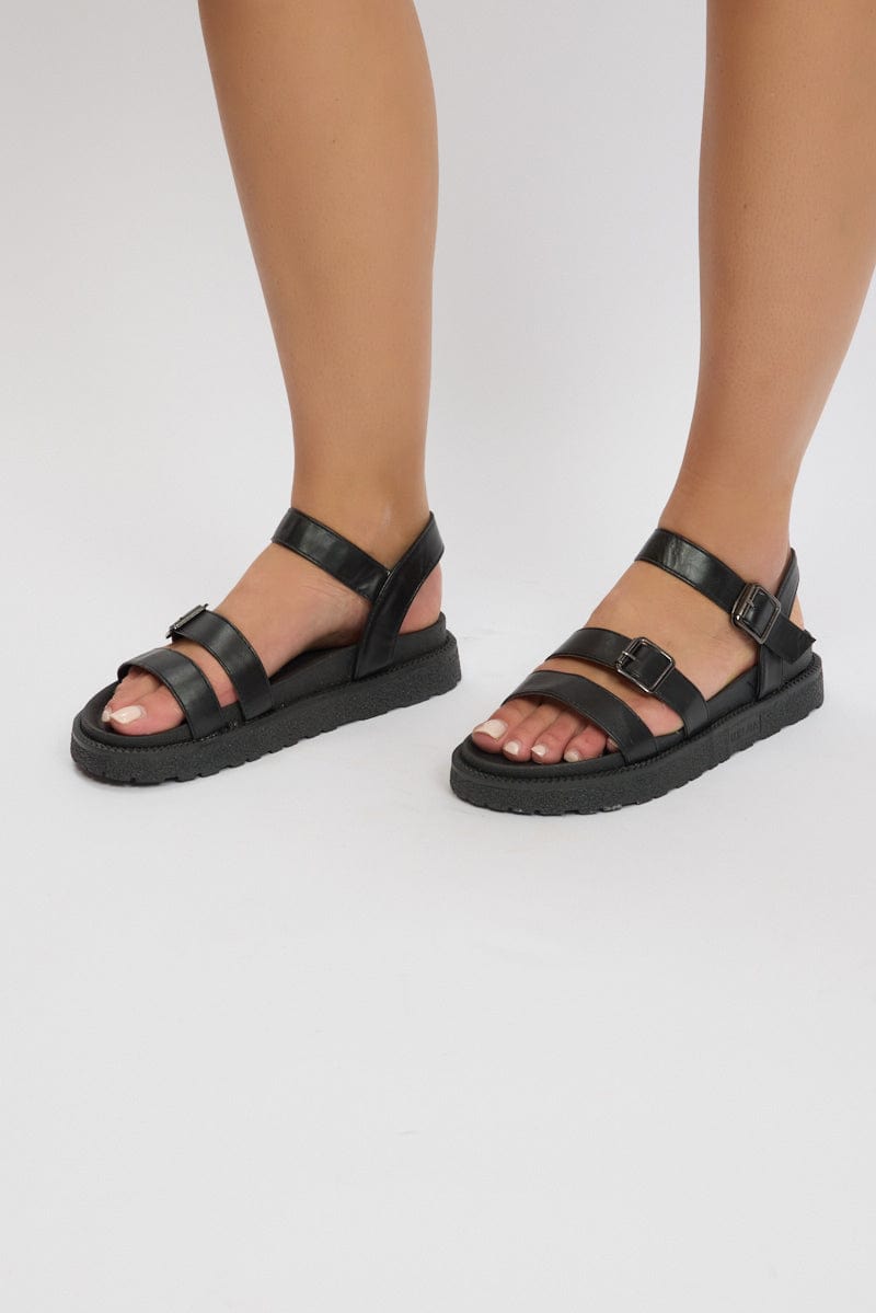 Black Strap Buckle Sandals for Ally Fashion