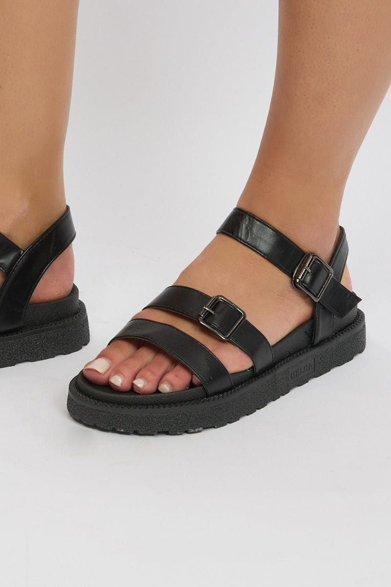 Black Strap Buckle Sandals for Ally Fashion