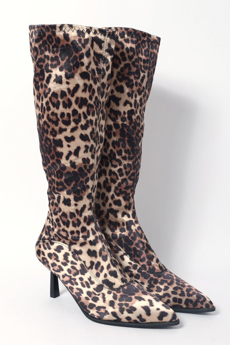 Brown Animal-Print Leopard-Print Boots from Ally Fashion
