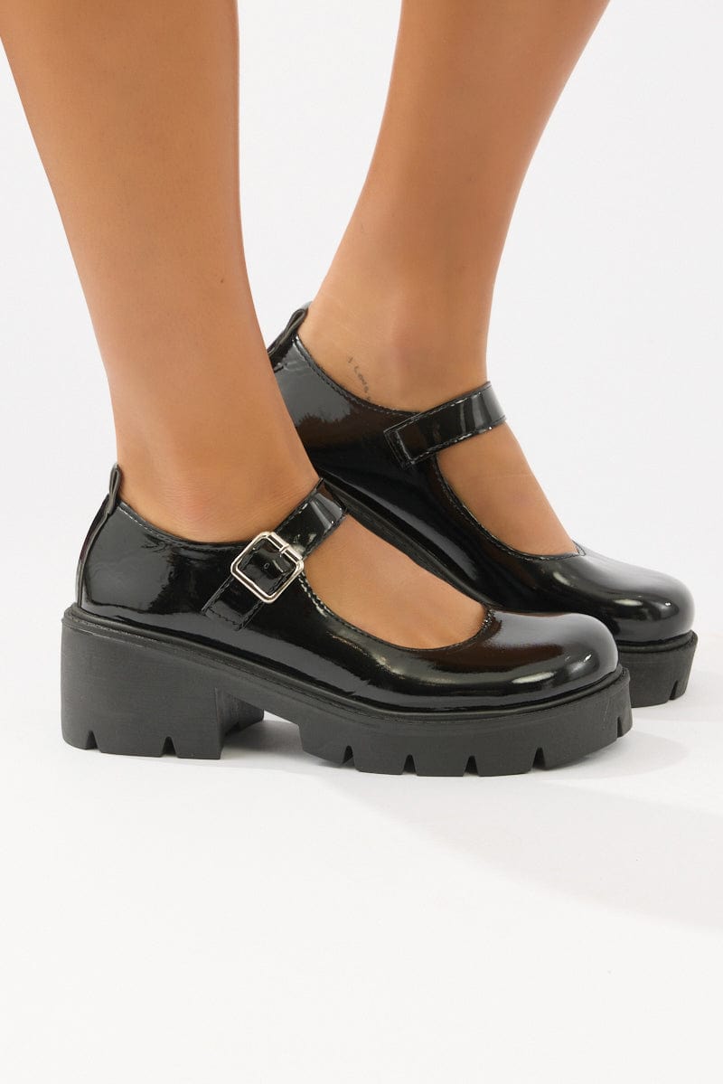 Black Chunky Mary Janes in Patent for Ally Fashion