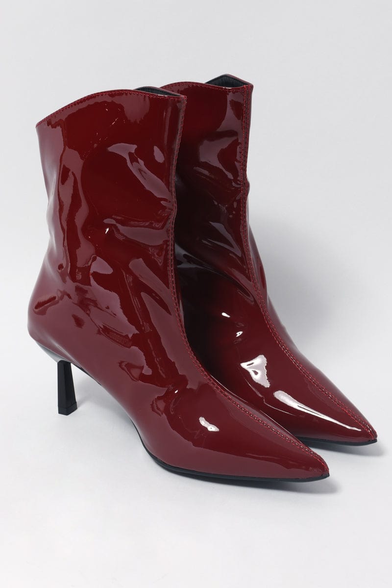 Red Kitten-Heeled Ankle Boots from Ally Fashion