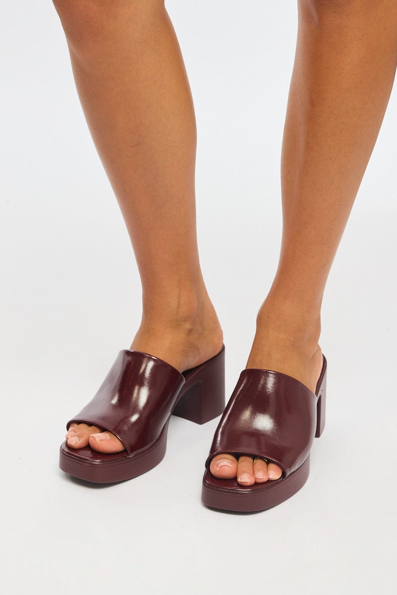 Red Chunky Heeled Mule Sandals for Ally Fashion