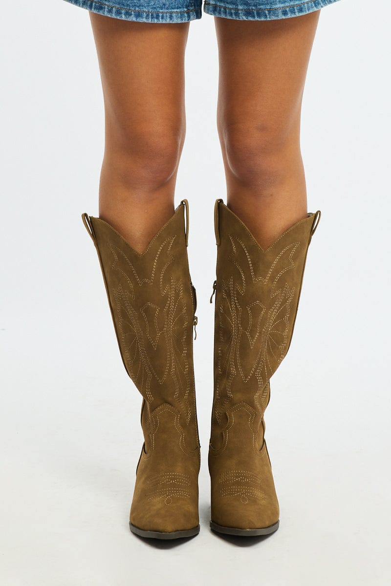 Brown Embroidered Western Cowboy Boots for Ally Fashion