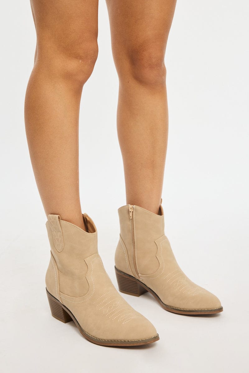 Beige Western Ankle Boots from Ally Fashion