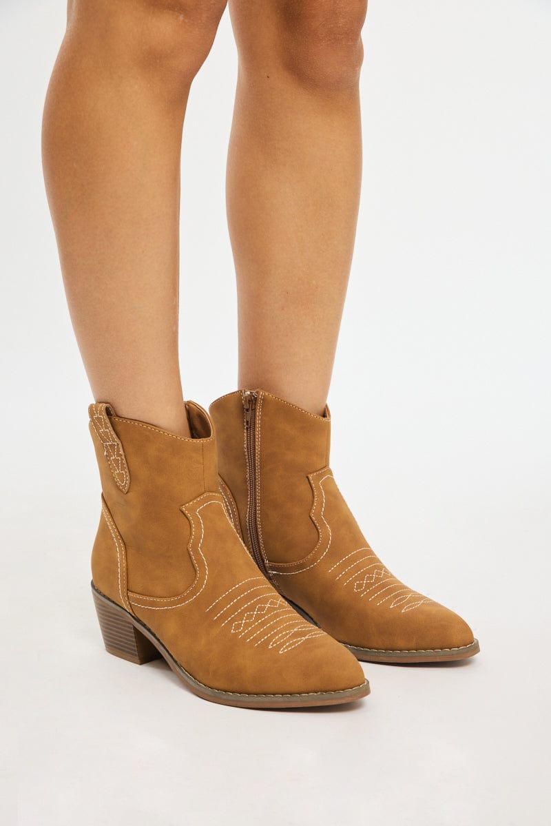 Brown Western Ankle Boots from Ally Fashion