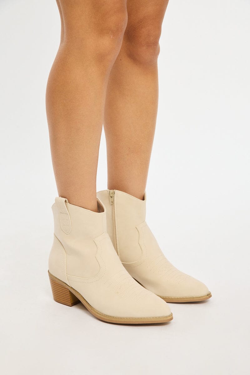 White Western Ankle Boots for Ally Fashion