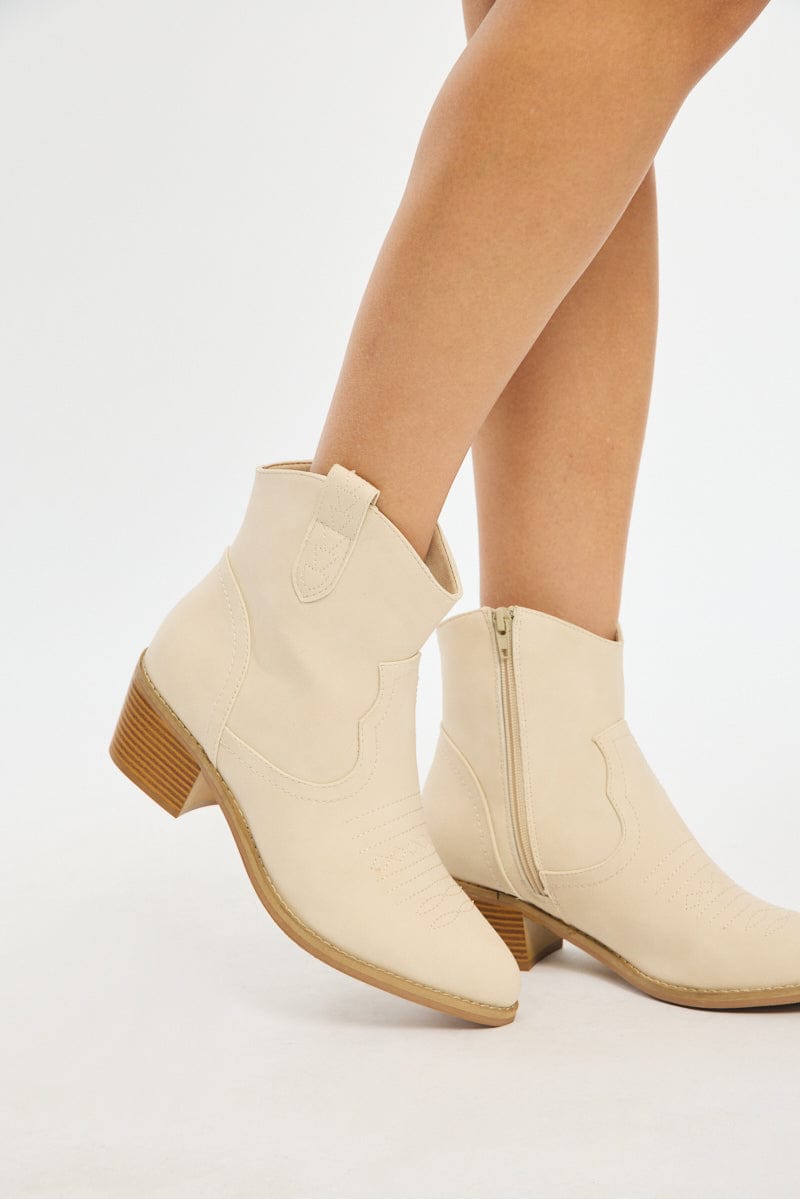 White Western Ankle Boots for Ally Fashion