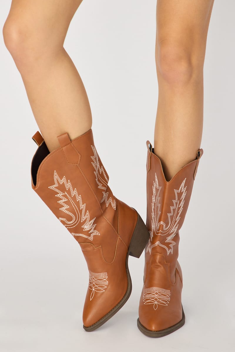 Brown Embroidered Western Cowboy Boots for Ally Fashion
