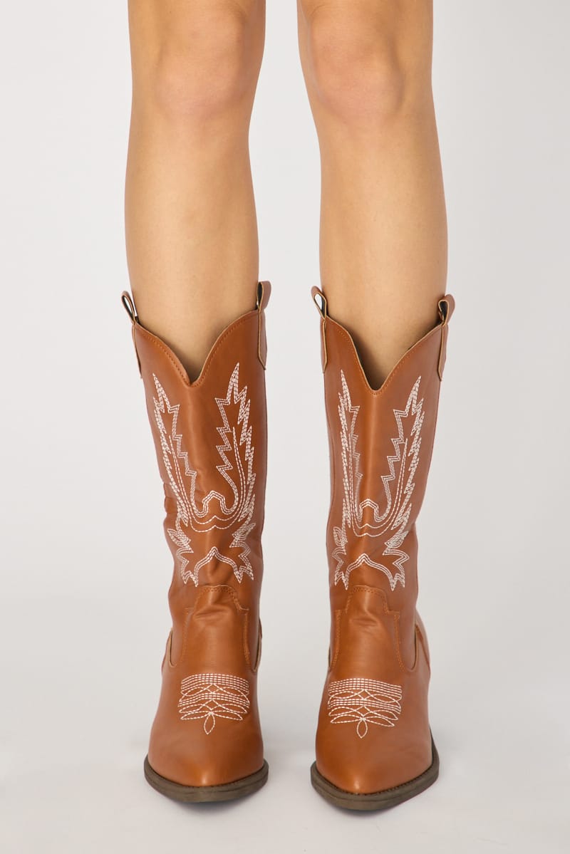 Brown Embroidered Western Cowboy Boots for Ally Fashion