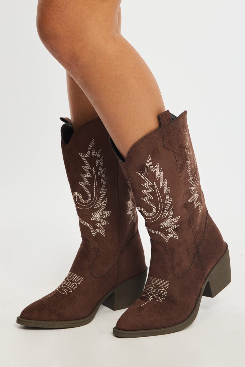 Brown Embroidered Western Cowboy Boots for Ally Fashion