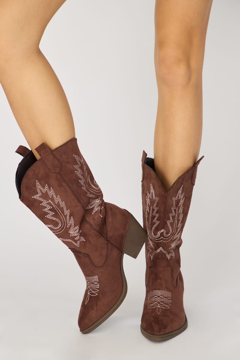 Brown Embroidered Western Cowboy Boots from Ally Fashion