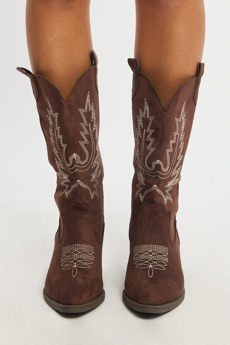 Brown Embroidered Western Cowboy Boots for Ally Fashion
