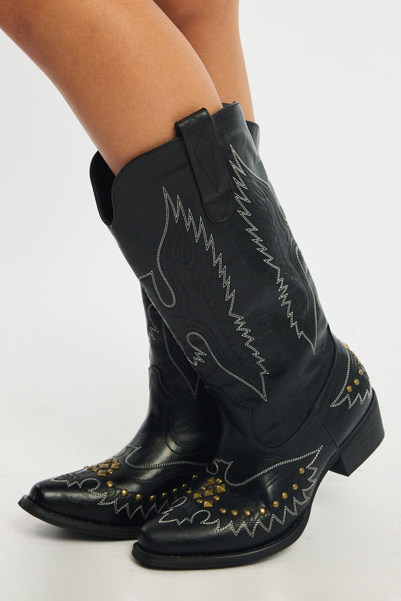 Black Western Cowboy Boots for Ally Fashion