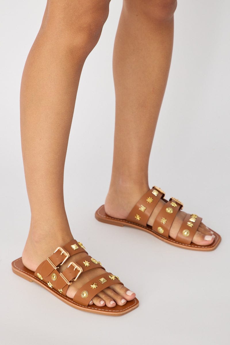 Brown Hardware Strap Buckle Sandals for Ally Fashion