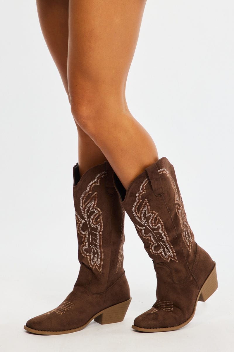Brown Embroidered Western Cowboy Boots for Ally Fashion